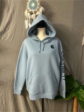 Carhartt Pale Blue Pullover Hoodie with Sleeve Logo